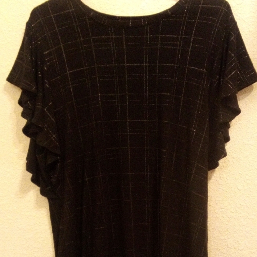 Apt. 9 Black Checkered Ruffle Sleeve Blouse - Picture 2 of 5